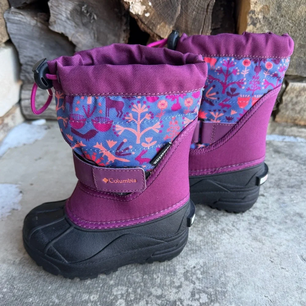 Columbia Powder-bug Plus Kids' Purple and Black Waterproof  Snow Boots Sz-8.   U